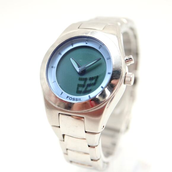 Fossil Big Tic Womens Y2K Ana Digi 32mm Watch Stainless Steel w New Battery - Picture 1 of 12